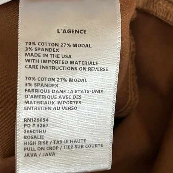 L'Agence Rosalie High Rise Pull On Crops in Java - NWOT - Size Medium - Picture 7 of 8